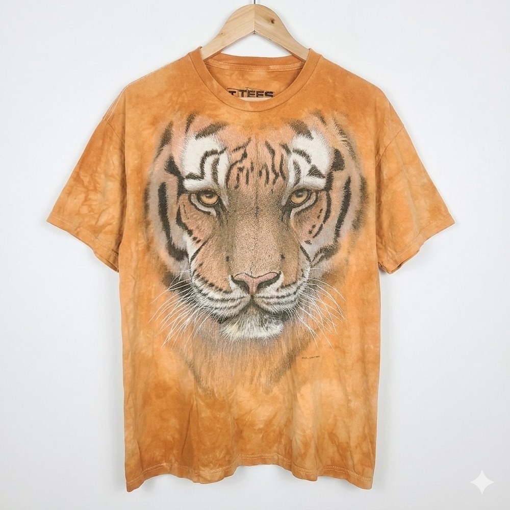 3D Tees By The Mountain Tiger Big Face Print Orange Tie Dye T-Shirt XL 46/48